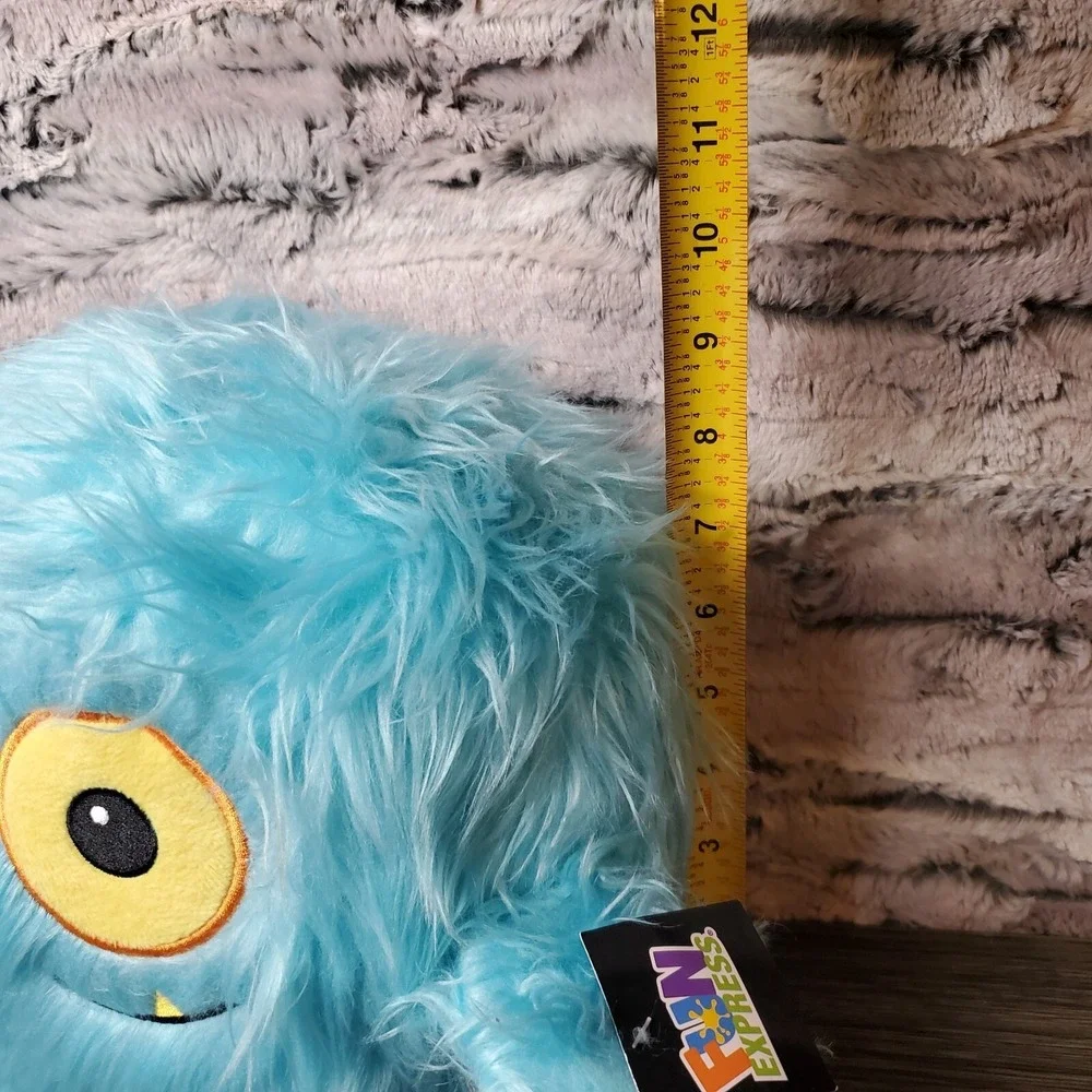 Fun Express Teal Turquoise Blue Fuzzy Furry Shaggy Hairy One Eyed Monster Plush